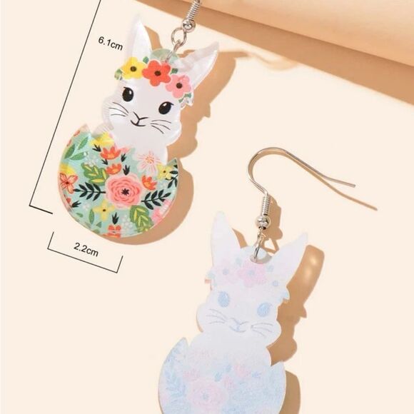 Easter Cartoon Rabbit Drop Earrings - Picture 5 of 11